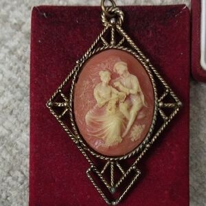 Vintage Cameo Pendant with Gold Frame With Mirror